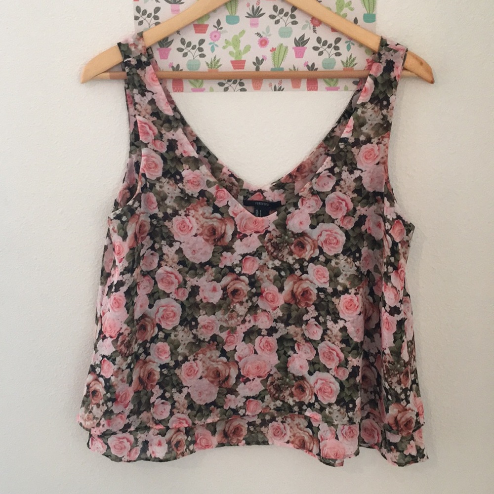 Forever21 Rose Floral Crop Top